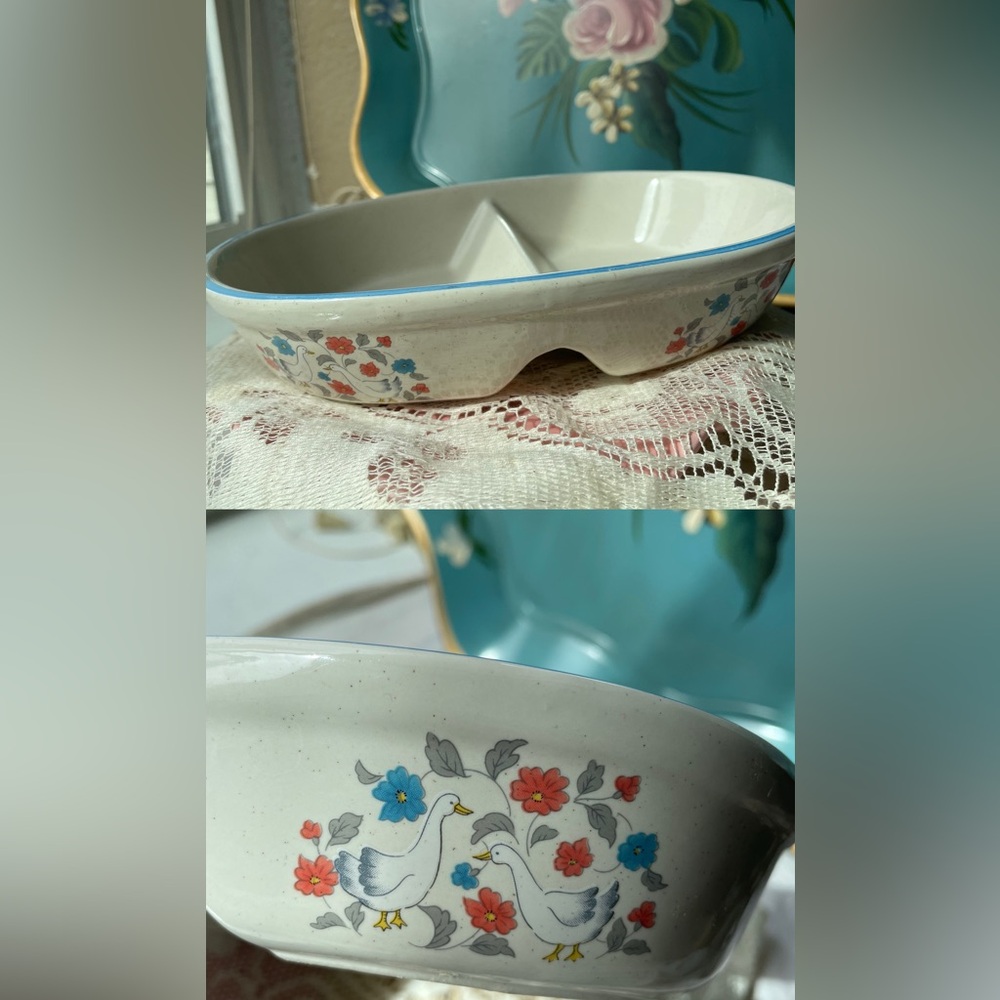 Divided Geese Split Baking Dish Country Classics Collection Made in Japan Vtg